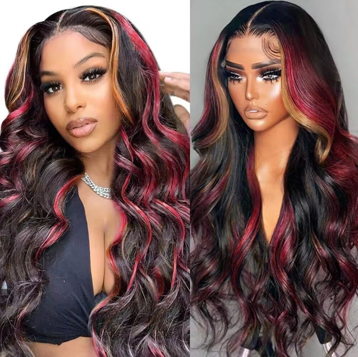 Perismoda Skunk Stripe Highlights 13x4 Lace Front Wigs Human Hair Pre Plucked
